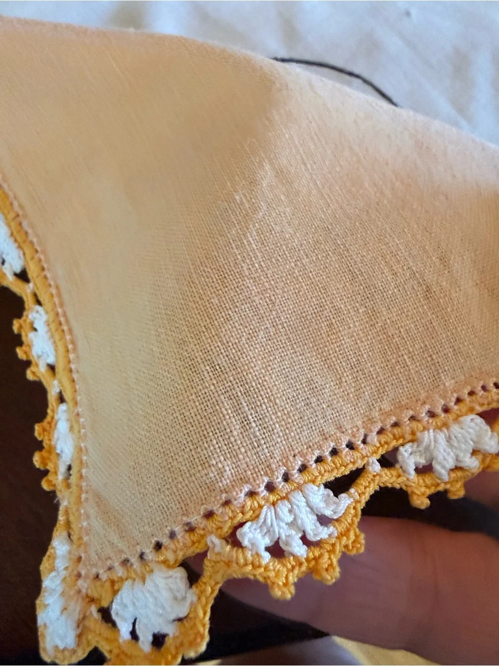 Vintage Embroidered Floral Basket Tablecloth - Orange and White Fall